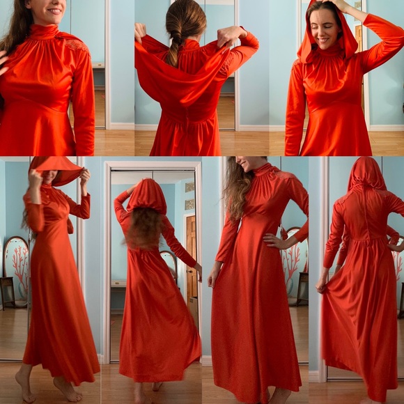 REPOSH // Hooded unique vintage maxi dress, orange not red - Picture 4 of 5